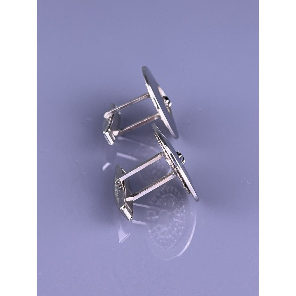Round Black Glass Cufflinks Silver Tone Wheel Spokes Polished Finish Vintage - Picture 2 of 6
